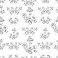 Seamless background, mushrooms, circles, coloring, graphic elements. Royalty Free Stock Photo